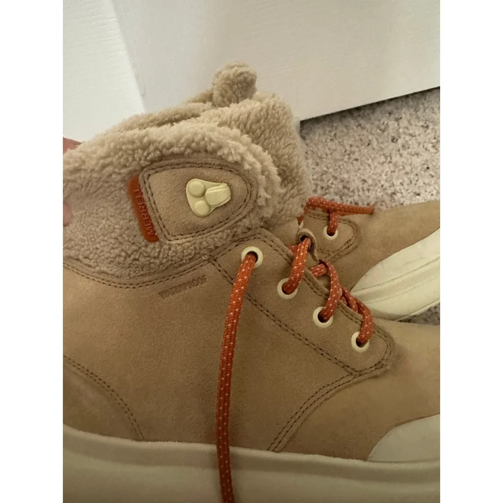 Merrell J007058 Womens Waterproof Suede Sherpa Fleece Boots Tan Orange Size 8.5